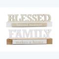 Youngs Wood Block Blessed Family Tabletop Sign, Assorted Color - 2 Piece 21118
